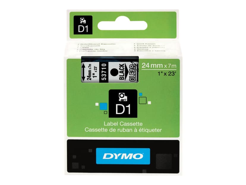 Dymo Tape D1 24mm Musta/Läpinäkyvä