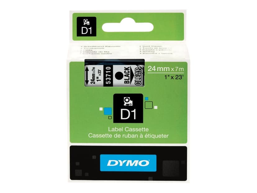 Dymo Tape D1 24mm Musta/Läpinäkyvä