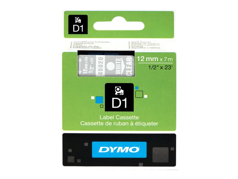 Dymo Tape D1 12mm Valkoinen/Läpinäkyvä
