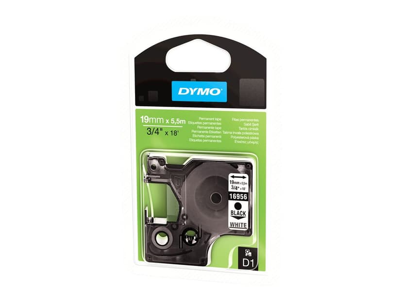 Dymo Tape D1 19mm Svart/Vit Perm Poly