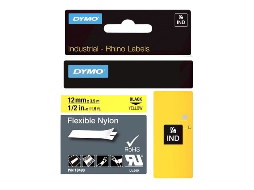 Dymo Tape RhinoPRO Joustava Nylon 12mm Musta/Keltainen