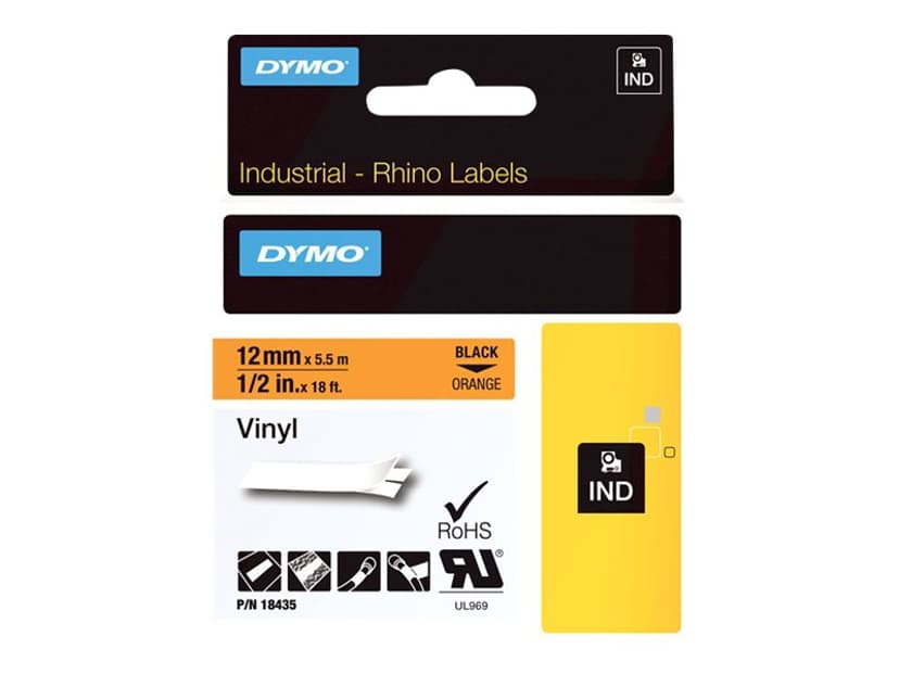 Dymo Tape RhinoPRO Vinyyli 12mm Musta/Oranssi