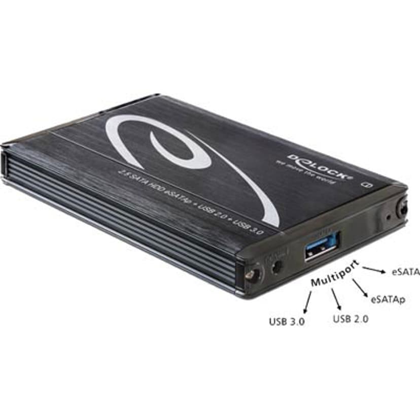 Delock 2.5 External Enclosure SATA HDD> Multi-Port USB 3.0 + eSATAp 2.5" eSATA 6Gb/s, USB 3.0