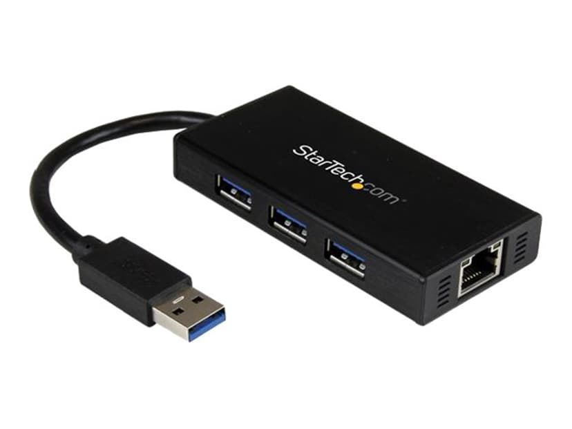 Startech 3 Port Portable 3.0 Hub With Gigabit Ethernet Adapter NIC USB Hub (ST3300GU3B) | Dustinhome.dk