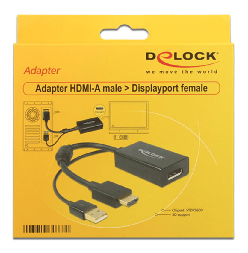 Delock Videomuunnin 0.254m HDMI + USB DisplayPort Musta
