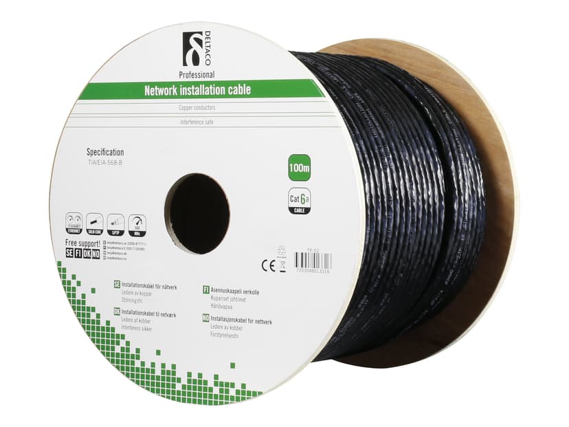 Deltaco Bulkkabel CAT 6a SFTP (skärmat folieöverdraget tvinnat par) Svart 100m