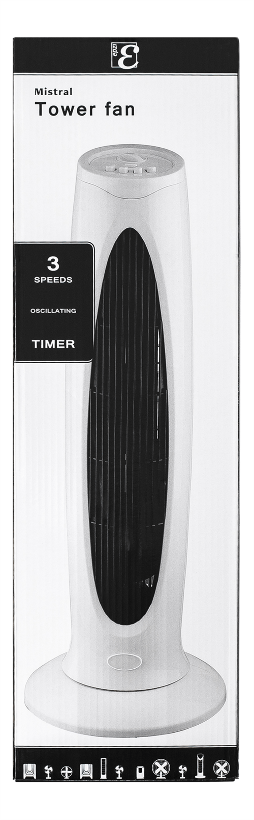 Epzi Mistral Tower Fan W 3 Speed Oscillating 74cm White (FT503