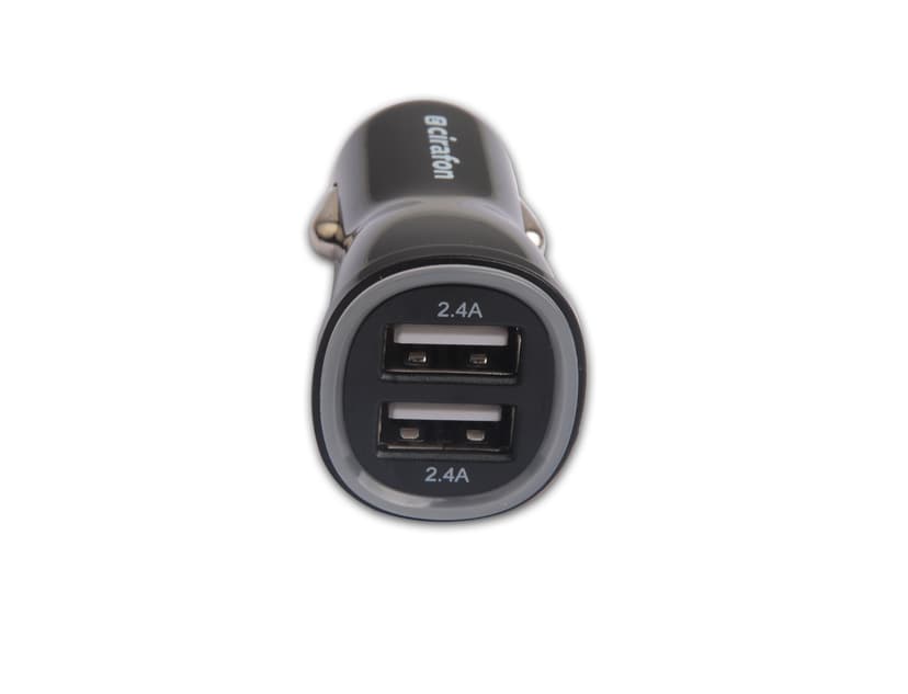 Cirafon USB-autolaturi, jossa on kaksi USB-porttia 2xUSB 4.8A Musta