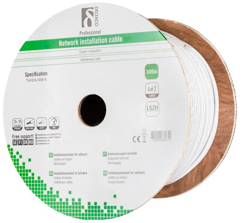Deltaco Samlet kabel CAT 7 Skjermet foliebelagt tvunnet parkabel (SFTP) Hvit 305m