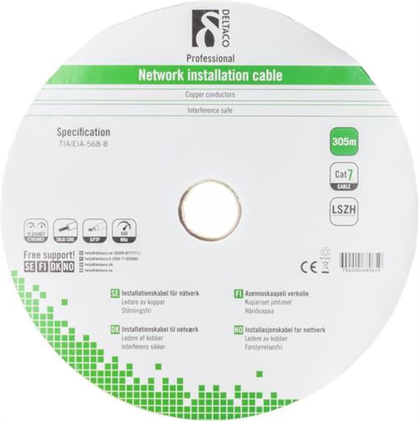 Deltaco Samlet kabel CAT 7 Skjermet foliebelagt tvunnet parkabel (SFTP) Hvit 305m
