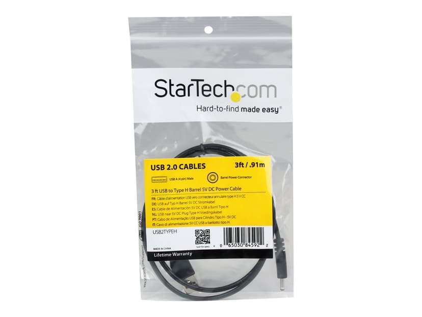 Startech USB A Male To 3.4 DC Plug 0.9m USB A Barrel type H Musta