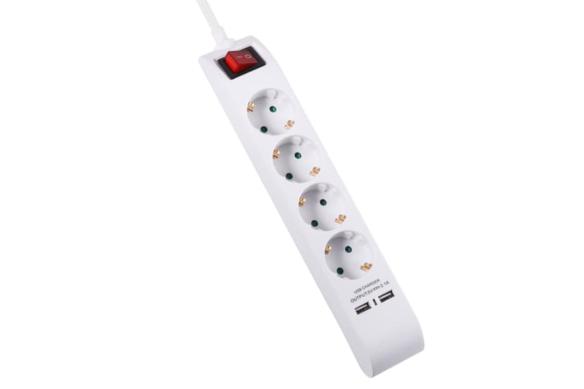 Prokord Power Strip 4X Socket 2xUSB 2.1 mAh 5m - White 4st 2 x 4 pin USB Type A, Ström CEE 7/4