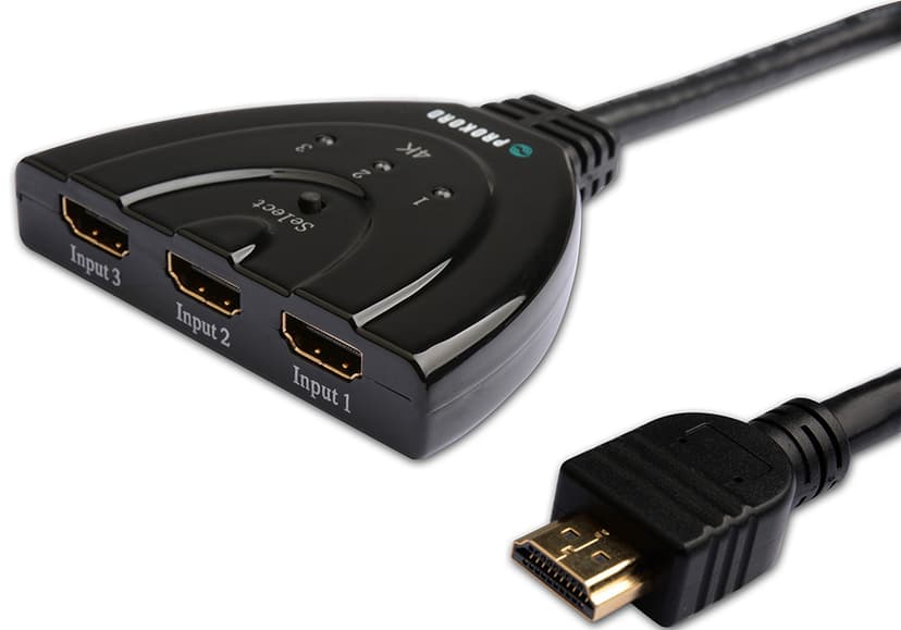 Prokord HDMI Switch 3-Port 4K@60Hz HDMI-tyyppi A (vakio) 3 x HDMI Musta