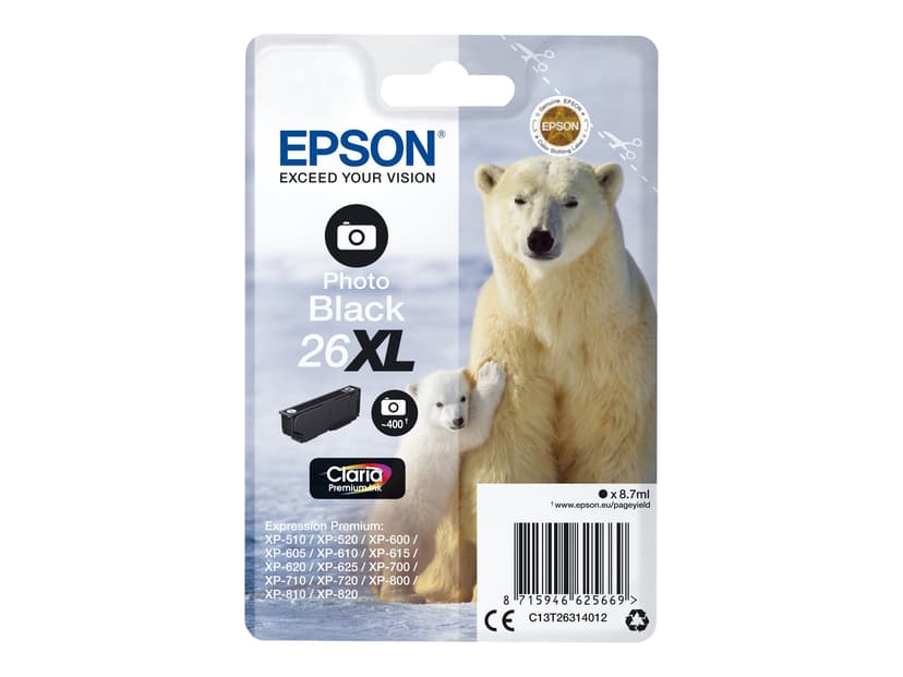 Epson Bläck Foto Svart 26XL Claria Premium