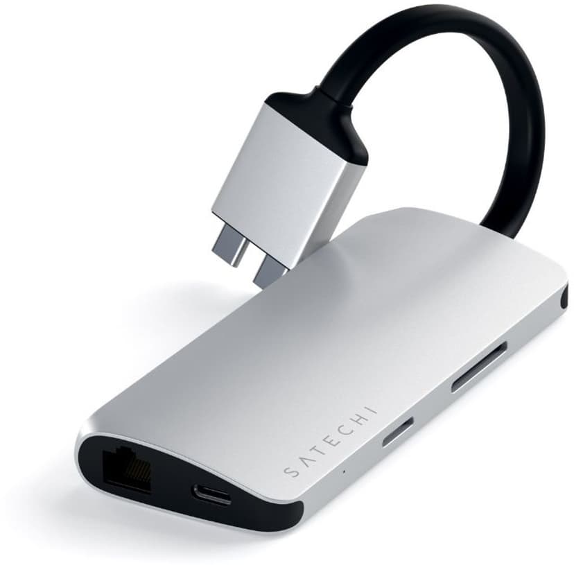 Satechi USB-C Multimedia Adapter Dual 4K - Silver USB-C Mini-dockningsenhet