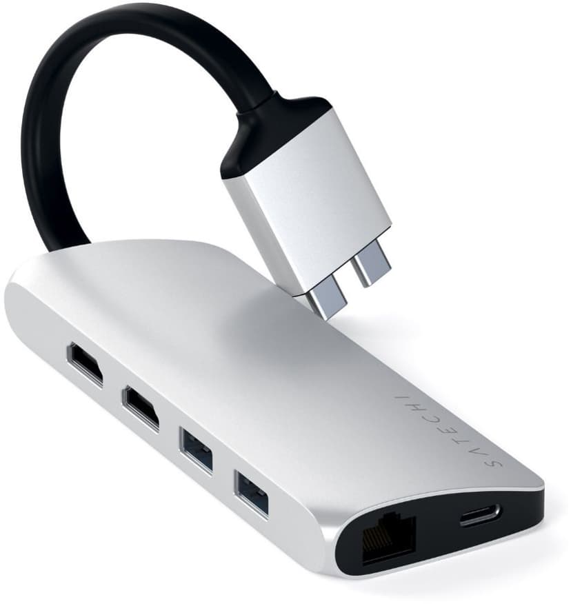 Satechi USB-C Multimedia Adapter Dual 4K - Silver USB-C Mini-dockningsenhet