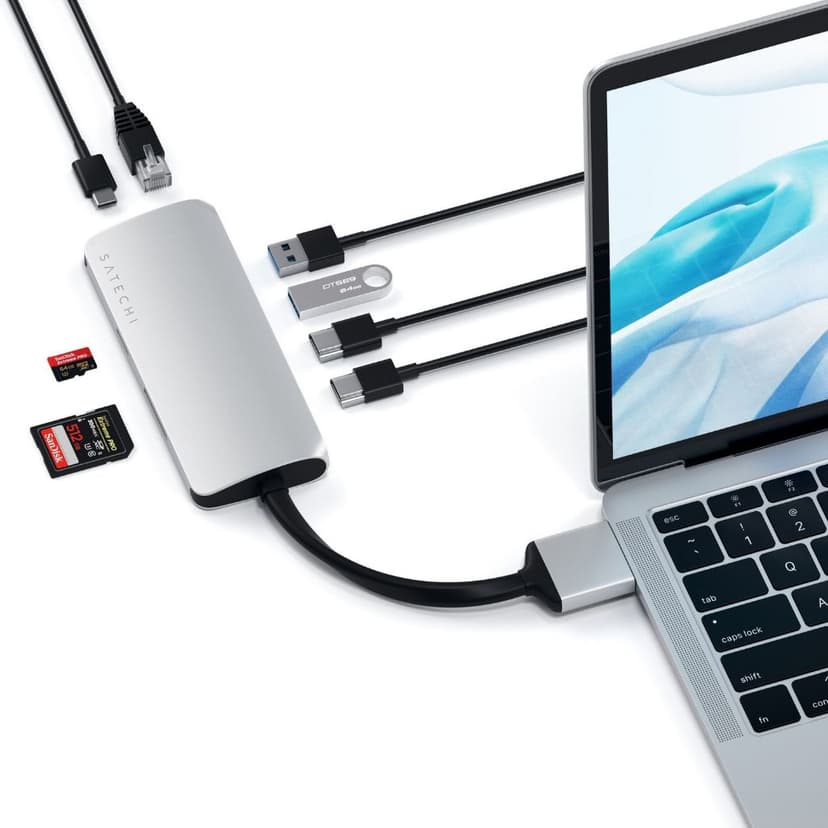 Satechi USB-C Multimedia Adapter Dual 4K - Silver USB-C Minitelakointiasema