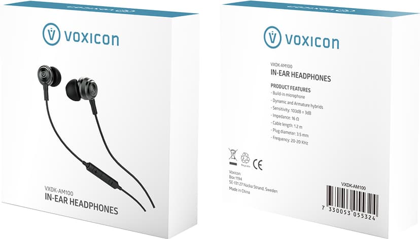 Voxicon In-Ear Headphones AM100 Hovedtelefoner 3,5 mm jackstik
