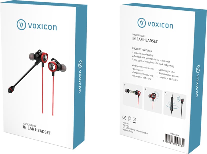 Voxicon In-Ear Headset E-Sport G200 Kuuloke + mikrofoni 3,5 mm jakkiliitin