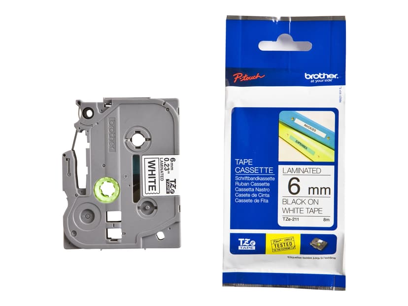 Brother Tape TZE-211 6mm Sort/Hvid