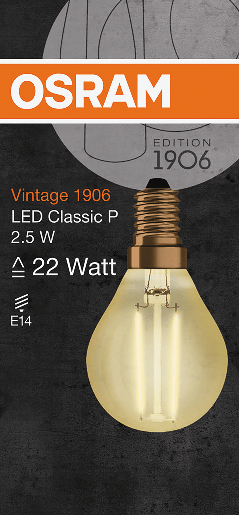 Osram Vintage Mini Ball LED-filamentti 1906 2.5W 825 kulta E14