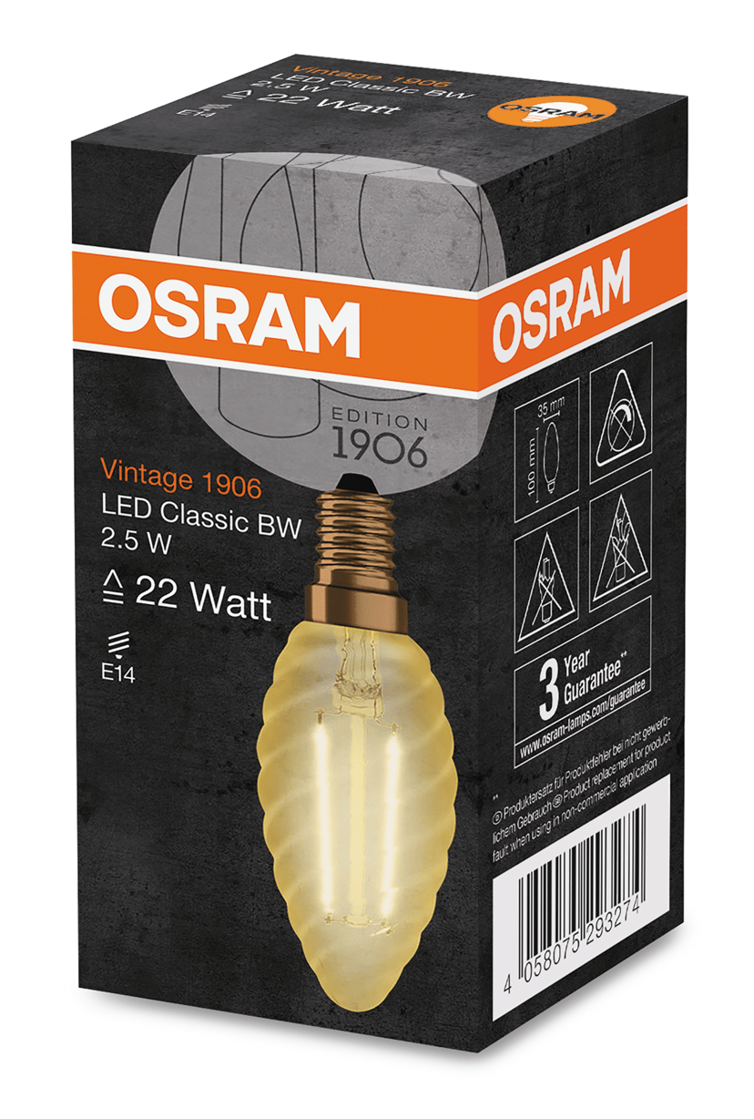 Osram Vintage Candle BW LED-filamentti 1906 2.5W 825 kulta E14