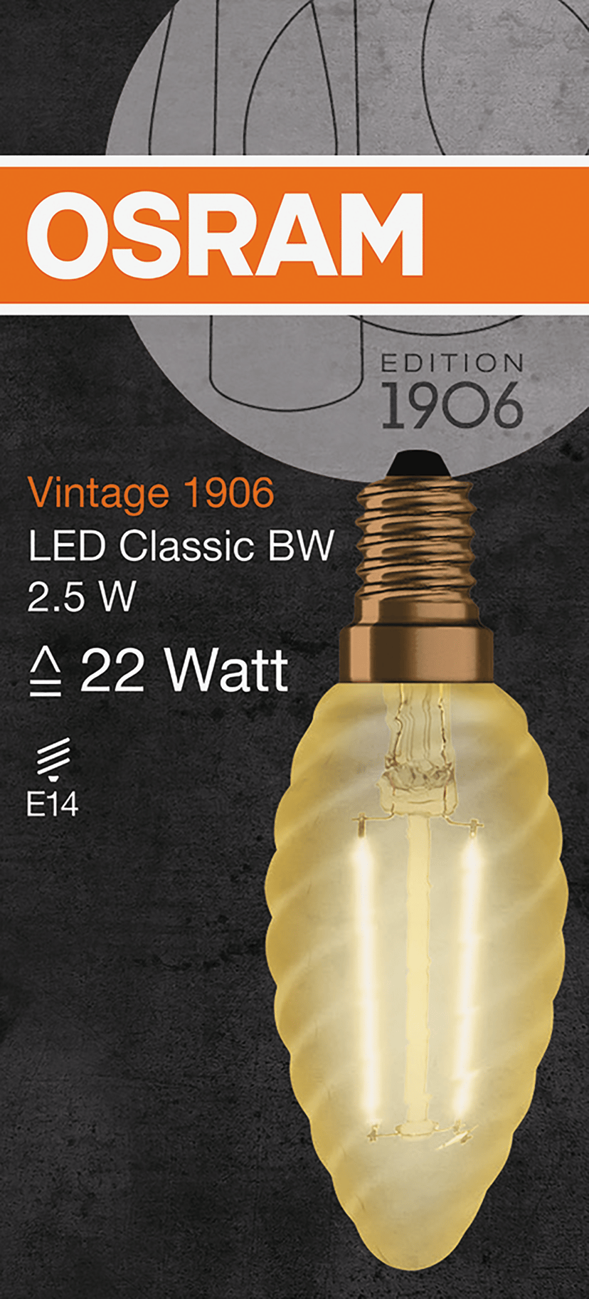Osram Vintage Candle BW LED-filamentti 1906 2.5W 825 kulta E14