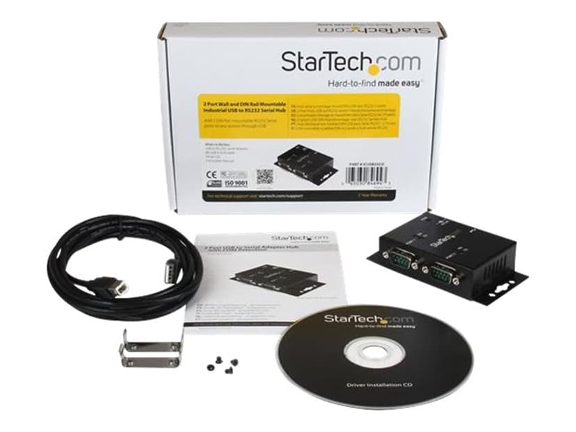 Startech 2 Port Wall Mount USB to Serial Hub Adapter w/ DIN Rail Clips