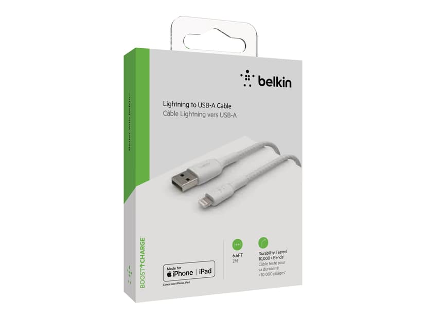 Belkin Lightning To USB-A Cable Braided 2m Valkoinen