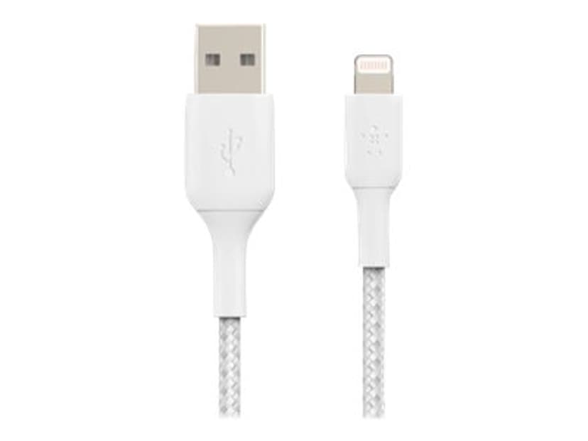 Belkin Lightning To USB-A Cable Braided 1m Valkoinen