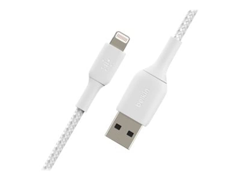 Belkin Lightning To USB-A Cable Braided 1m Valkoinen