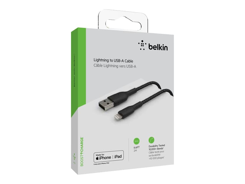 Belkin Lightning Till USB-A Kabel Flätad 2m Svart