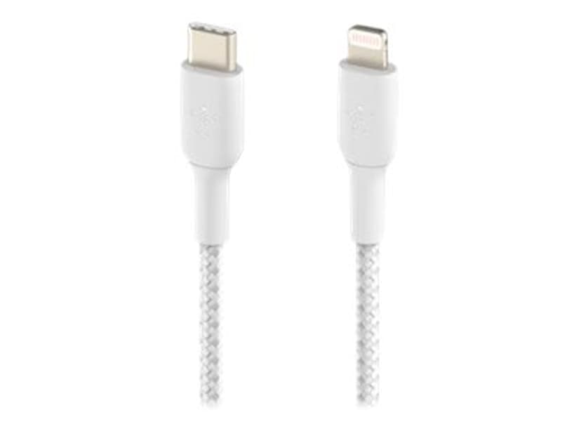 Belkin Lightning To USB-C Cable Braided 1m Valkoinen