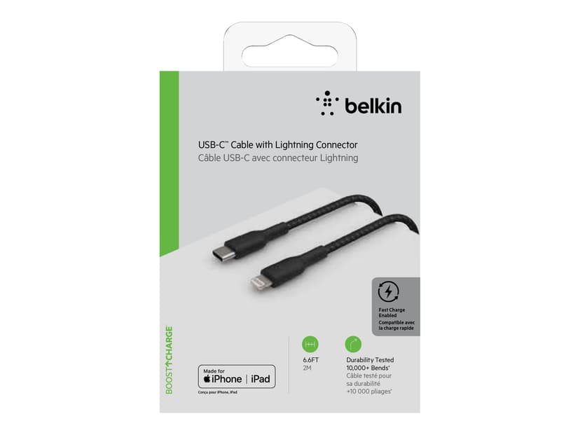 Belkin Lightning Till USB-C Kabel Flätad 2m Svart