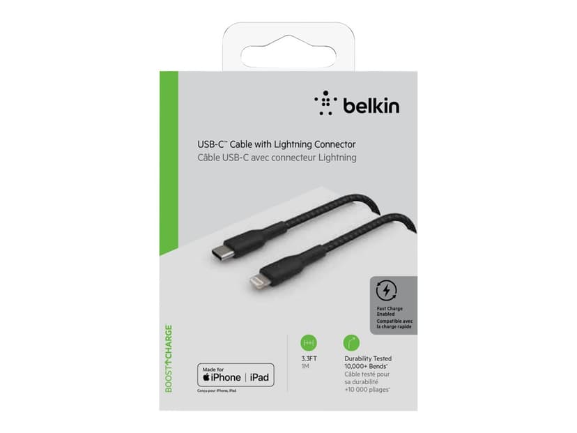 Belkin Lightning Till USB-C Kabel Flätad 1m Svart