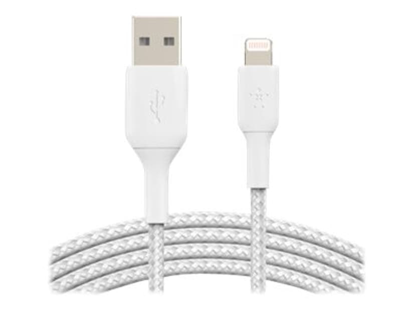 Belkin Lightning Till USB-A Kabel Flätad 0.15m Vit