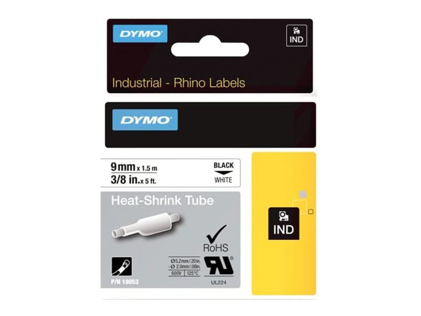 Dymo Tape RhinoPRO Krympeslange 9mm Svart/Hvit