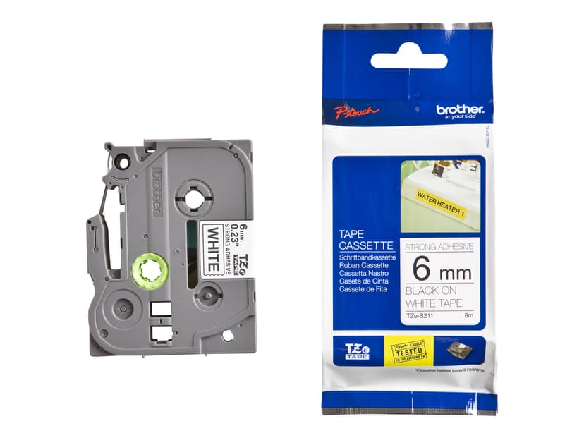 Brother Tape TZE-S211 6mm Svart/Hvit Extra Stark