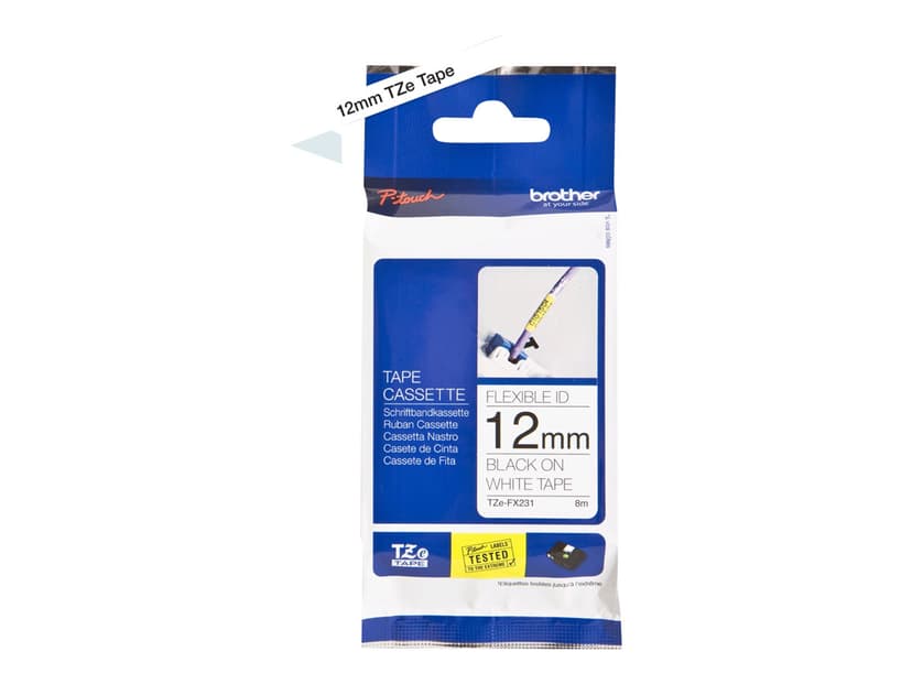 Brother Tape Sort ON Hvid 12mm - TZEFX231