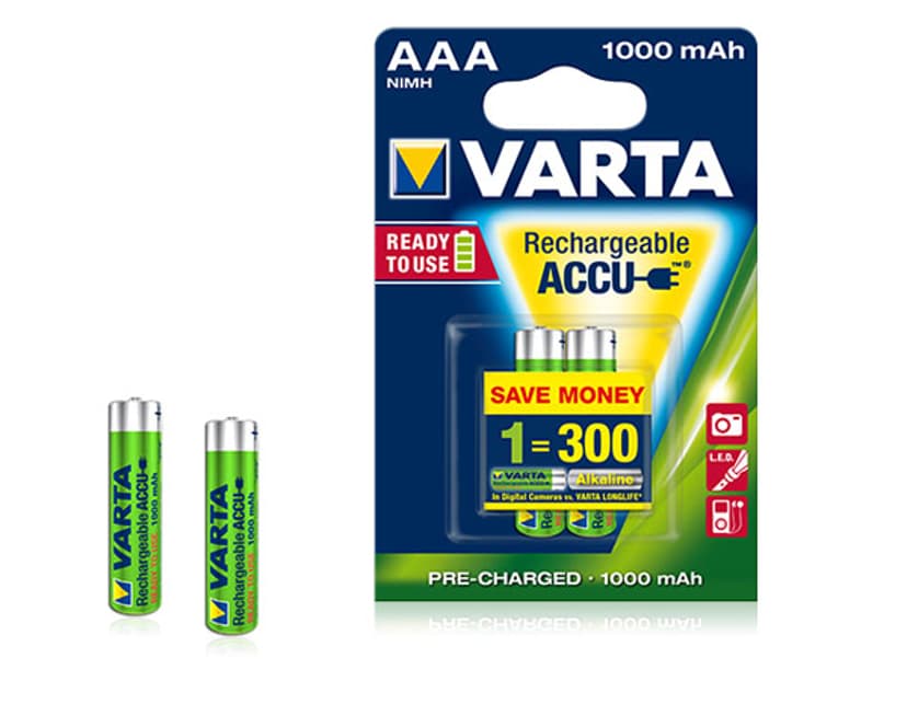Varta Batteri Uppladdningsbart Redo-Att-Användas Ni-MH 2st AAA 1000mAh