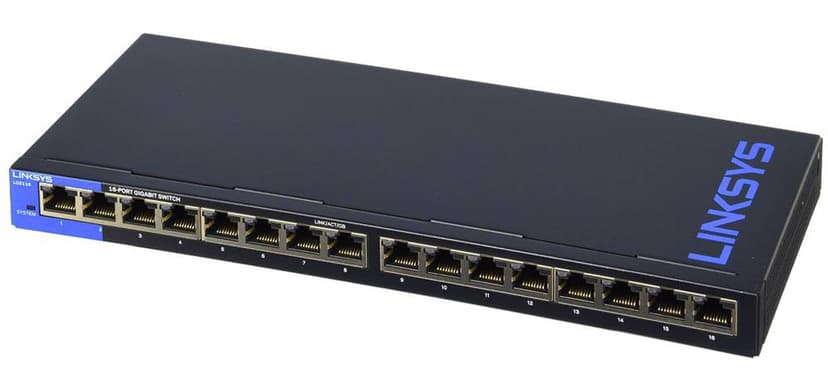 Linksys LGS116 16-Portars företagsanpassad gigabitswitch i skrivbordsformat