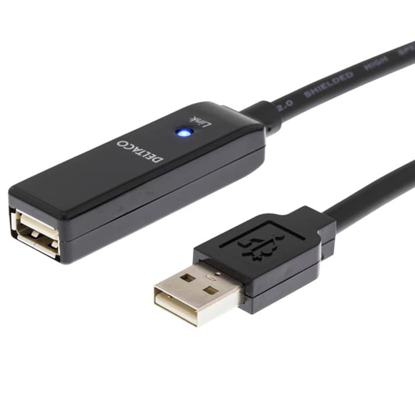 Deltaco USB2-Ex15m 15m USB A USB A Musta