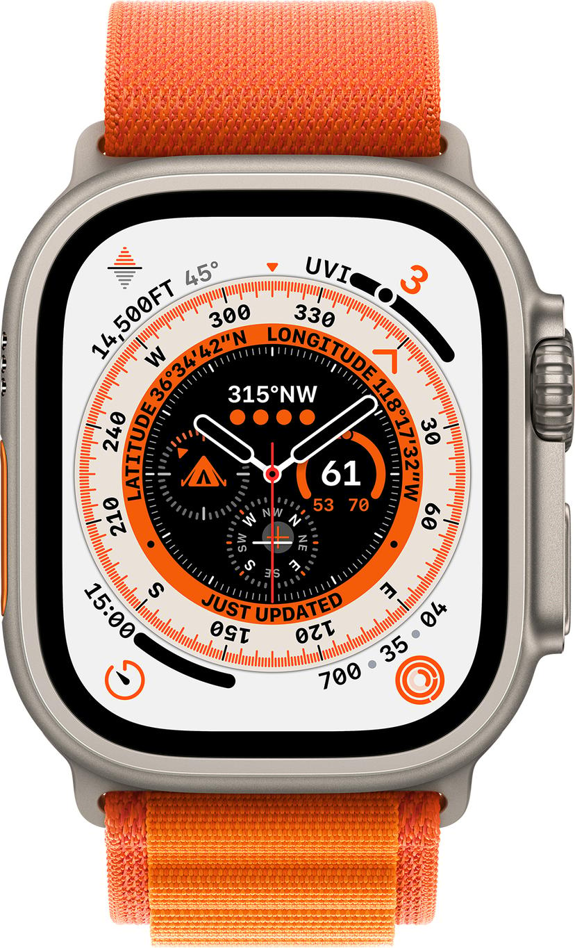Apple Watch Ultra GPS + Cellular, 49mm Titanium Case with Orange Alpine Loop Small