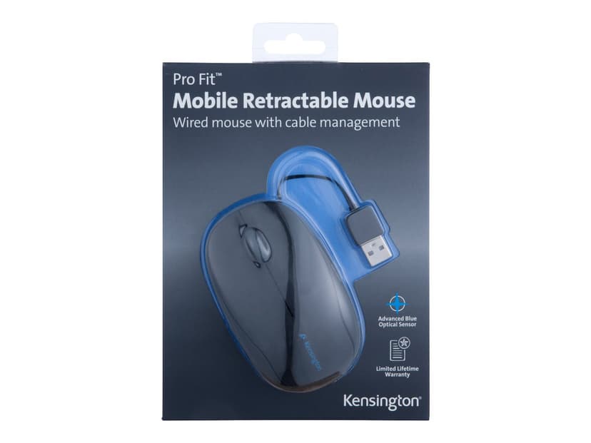 Kensington Pro Fit Retractable Mobile 1,000dpi Kabling Mus Sort