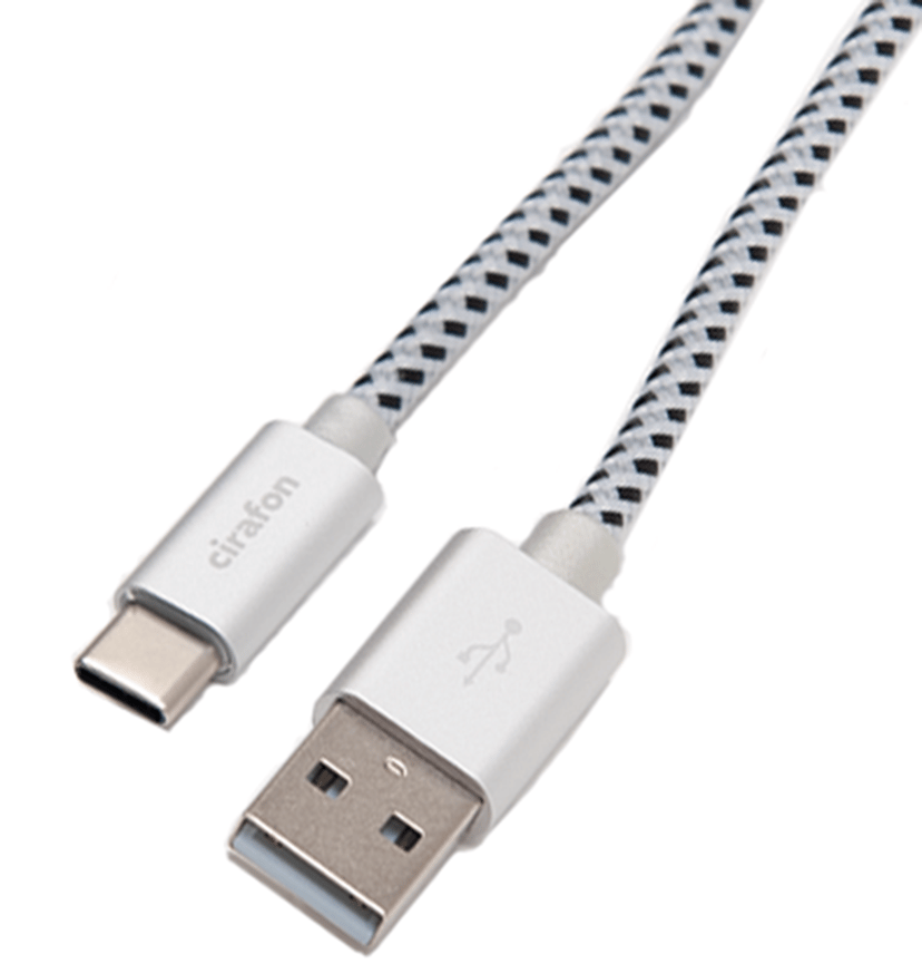 Cirafon Synk/laddkabel USB-C 2m Svart/vit/orange