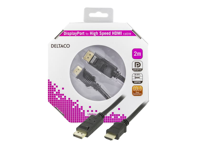 Deltaco Videokabel 2m DisplayPort Hane HDMI Hane