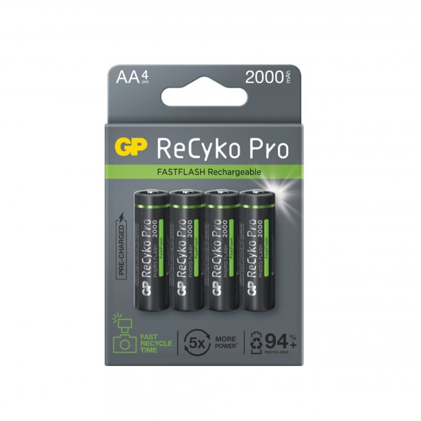 GP Batteri ReCyko Pro Photoflash 4st AA 2000mAh Laddbara
