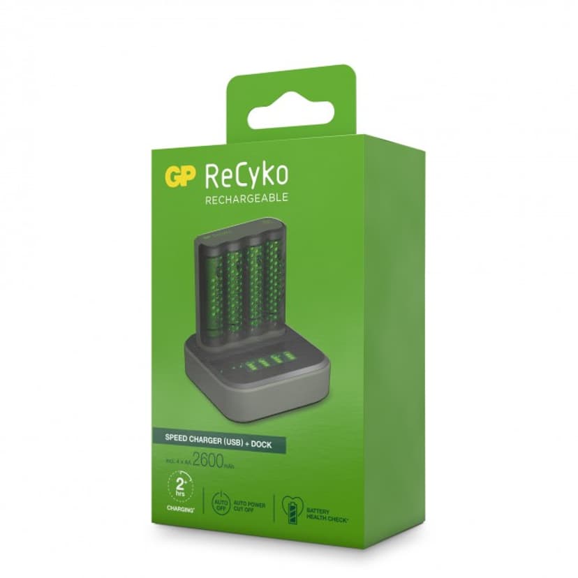 GP ReCyko Speed Charger M451 USB + Opladningsdock + 4 stk. 2600mAh Batterier