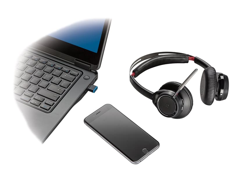 Poly Voyager Focus UC Microsoft B825-M Kuuloke + mikrofoni Microsoft Teamsille, Skype for Businessille Stereo Musta