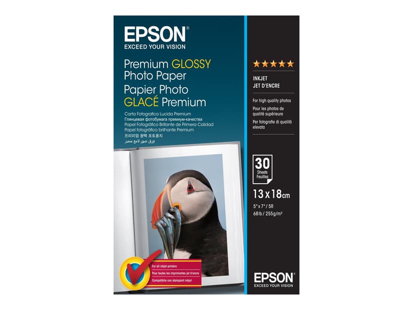 Epson Papper Photo Premium Glossy 13X18cm 30-ark 255G